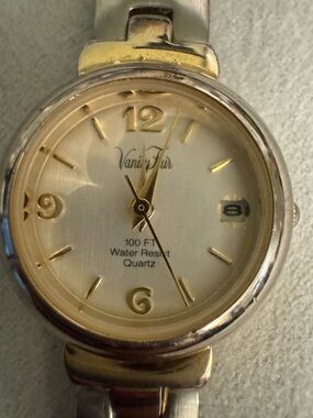 Vanity Fair Two-Tone Gold & Silver Women's Quartz Bracelet Watch. New Battery